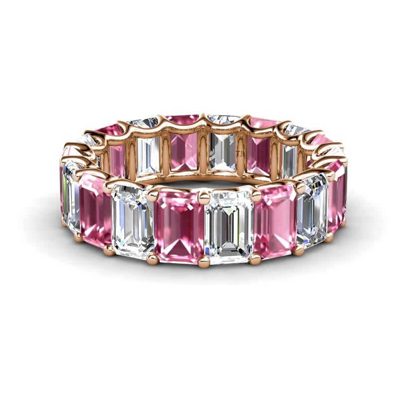 Victoria 6x4 mm Emerald Cut Pink Tourmaline and Lab Grown Diamond Eternity Band 