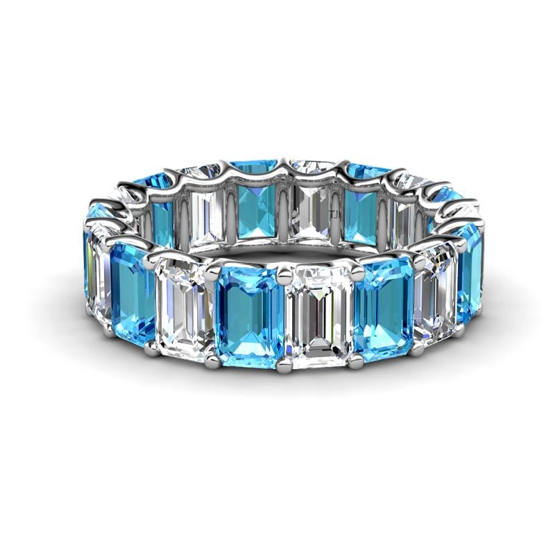 Victoria 6x4 mm Emerald Cut Blue Topaz and Lab Grown Diamond Eternity Band 