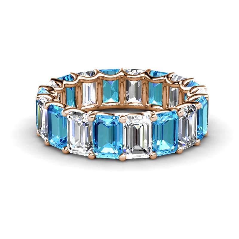 Victoria 6x4 mm Emerald Cut Blue Topaz and Lab Grown Diamond Eternity Band 