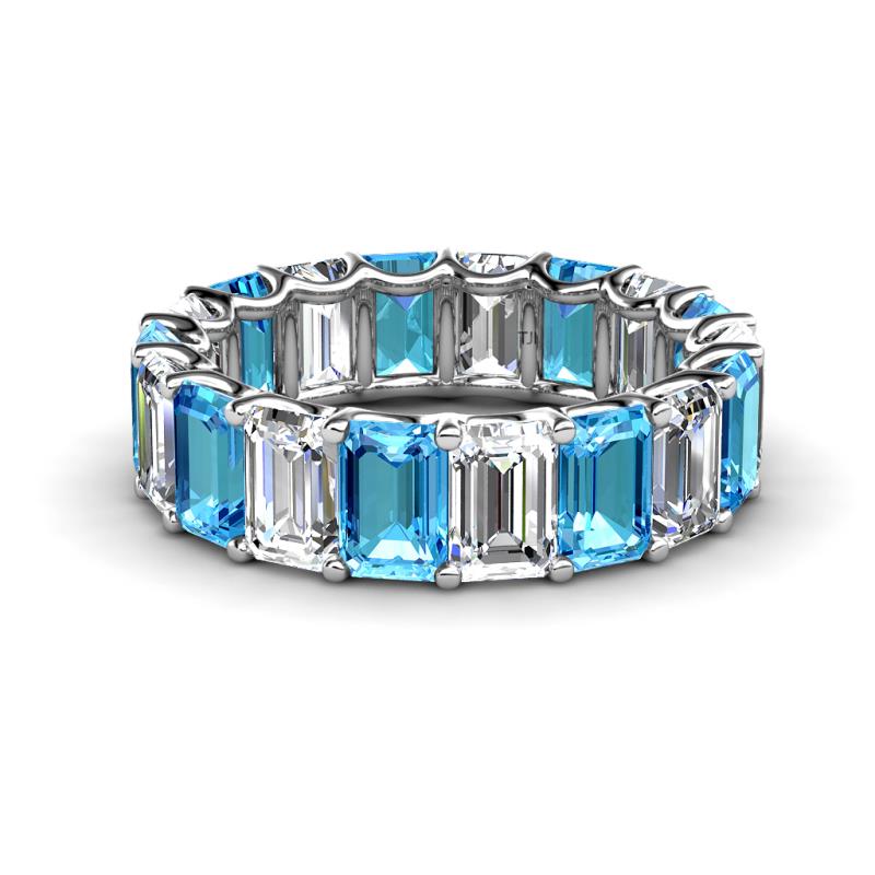 Victoria 6x4 mm Emerald Cut Blue Topaz and Diamond Eternity Band 