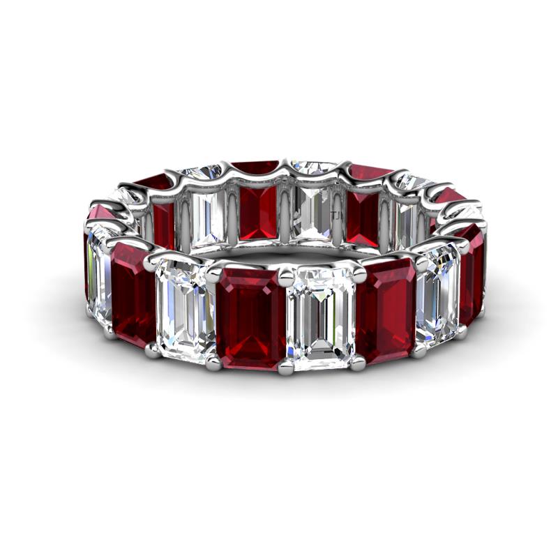 Victoria 6x4 mm Emerald Cut Red Garnet and Lab Grown Diamond Eternity Band 