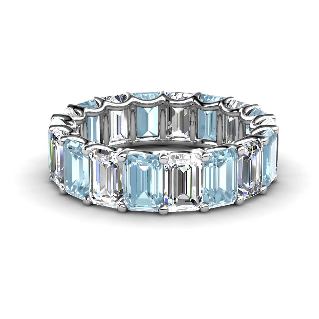 Victoria 6x4 mm Emerald Cut Aquamarine and Lab Grown Diamond Eternity Band 