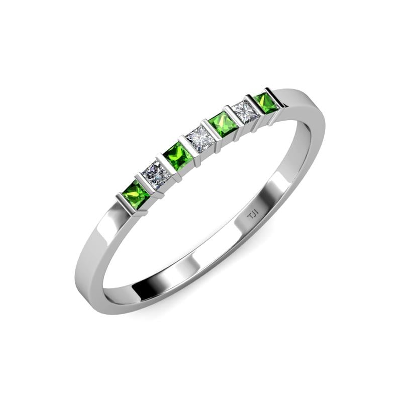 Abila Green Garnet and Diamond Wedding Band 