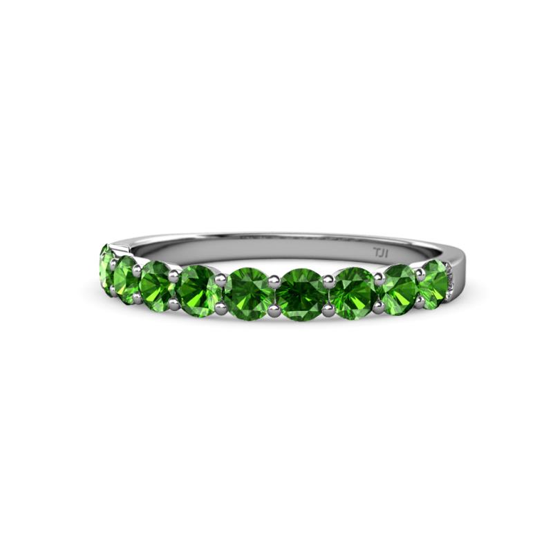 Clara 3.00 mm Green Garnet 10 Stone Wedding Band 
