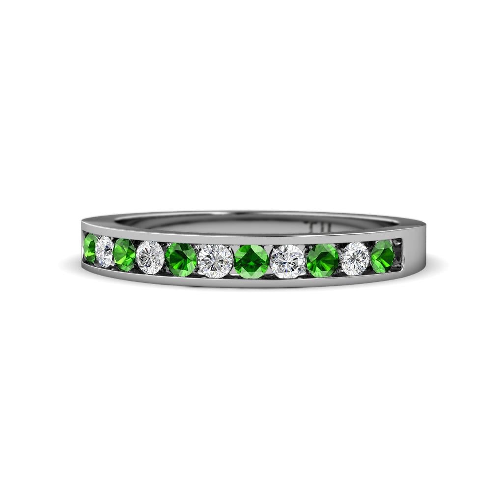 Kathiryn 2.00 mm Green Garnet and Diamond 11 Stone Wedding Band 