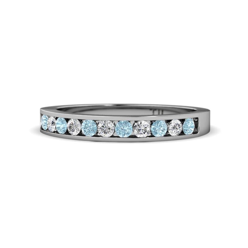 Kathiryn 2.30 mm Aquamarine and Lab Grown Diamond 11 Stone Wedding Band 