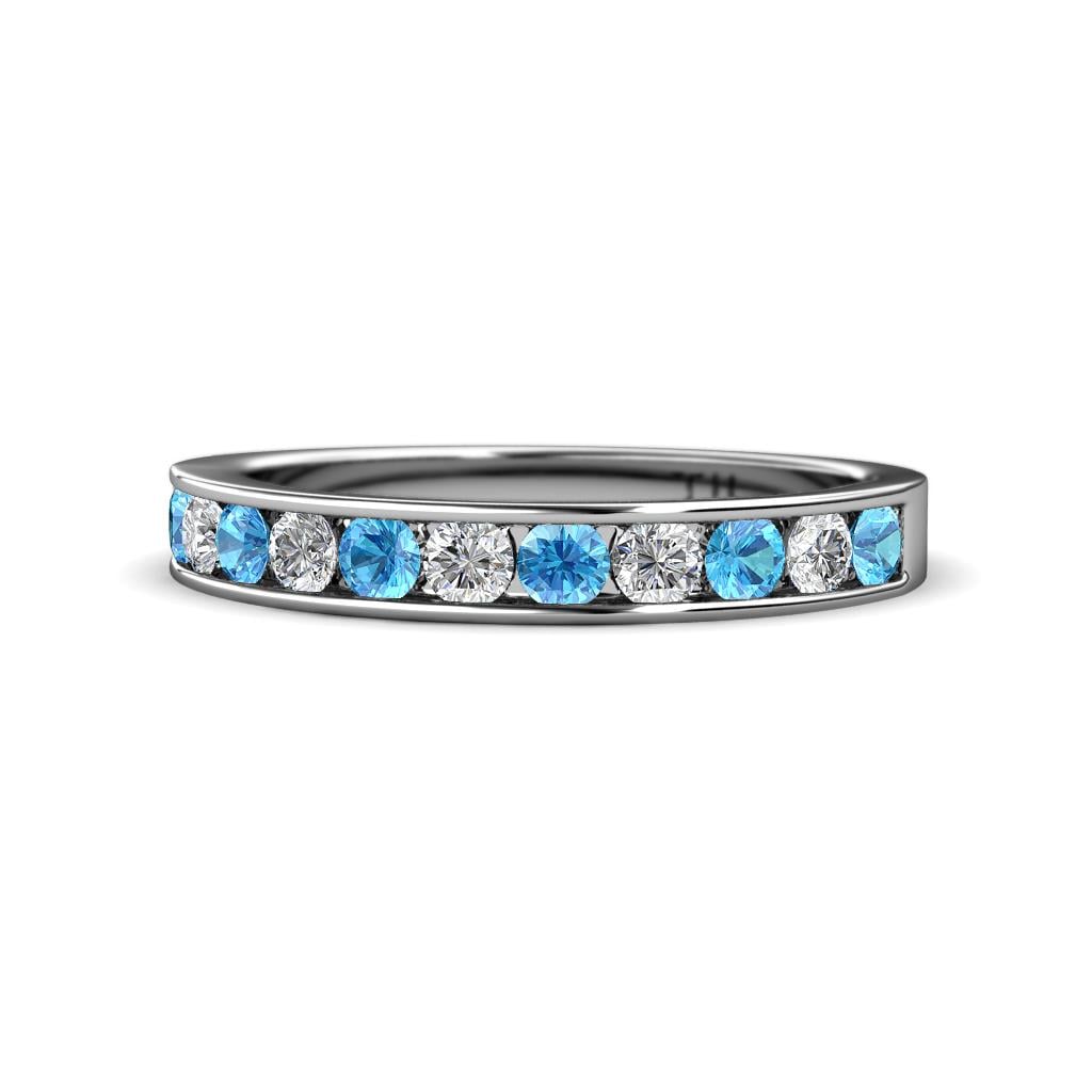 Kathiryn 3.00 mm Blue Topaz and Diamond 11 Stone Wedding Band 