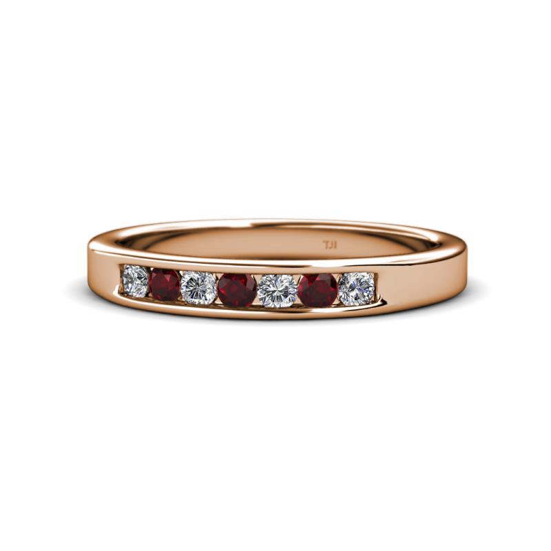 Kathiryn 2.70 mm Red Garnet and Diamond 7 Stone Wedding Band 