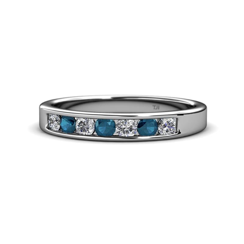 Kathiryn 3.00 mm Blue and White Diamond 7 Stone Wedding Band 