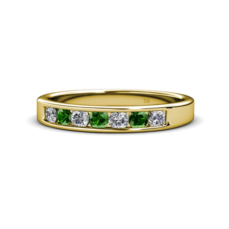 Kathiryn 3.00 mm Green Garnet and Lab Grown Diamond 7 Stone Wedding Band 
