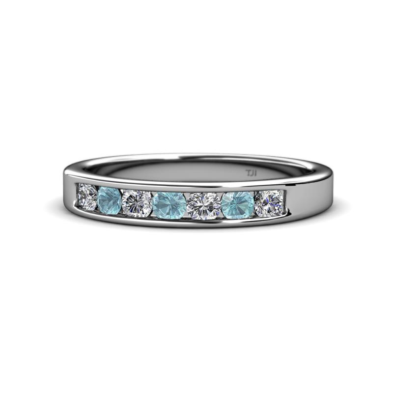 Kathiryn 3.00 mm Aquamarine and Lab Grown Diamond 7 Stone Wedding Band 
