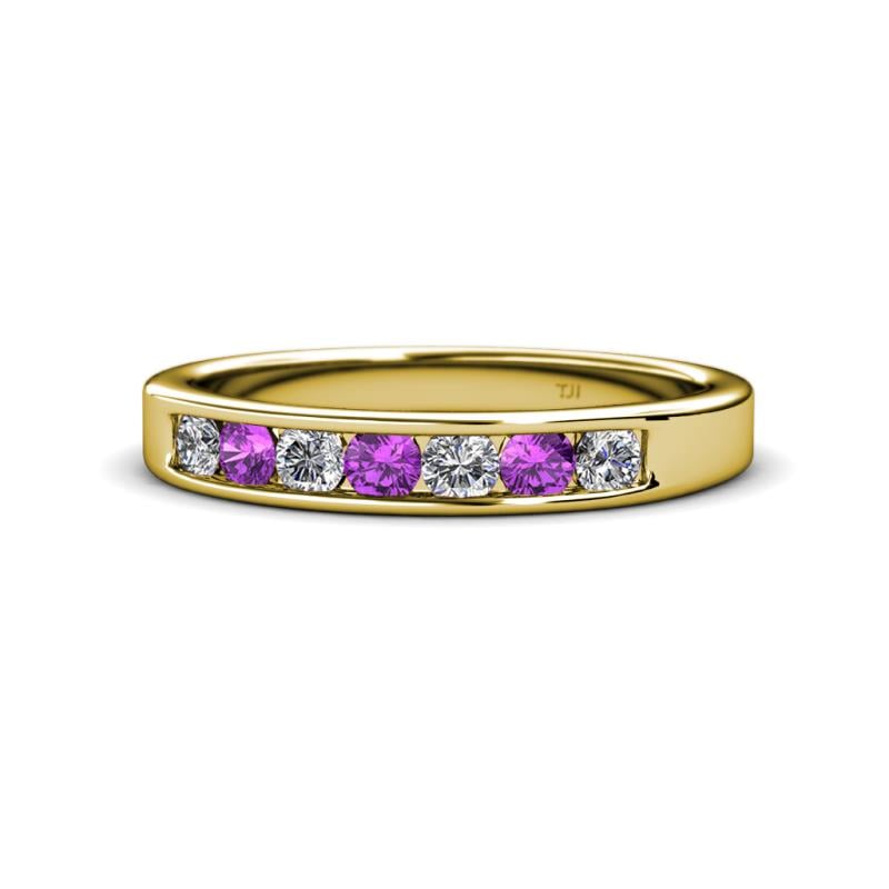 Kathiryn 3.00 mm Amethyst and Lab Grown Diamond 7 Stone Wedding Band 