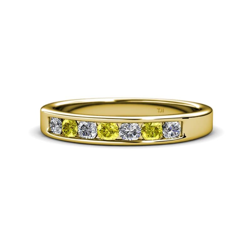 Kathiryn 3.00 mm Yellow Diamond and White Lab Grown Diamond 7 Stone Wedding Band 