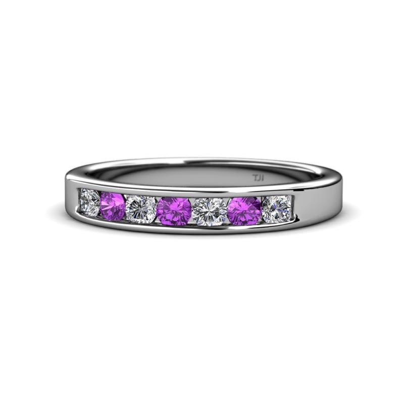 Kathiryn 3.00 mm Amethyst and Diamond 7 Stone Wedding Band 
