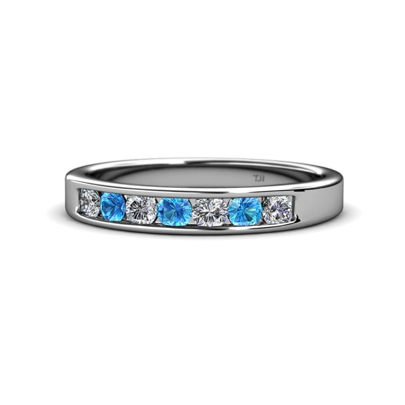 Kathiryn 3.00 mm Blue Topaz and Diamond 7 Stone Wedding Band 