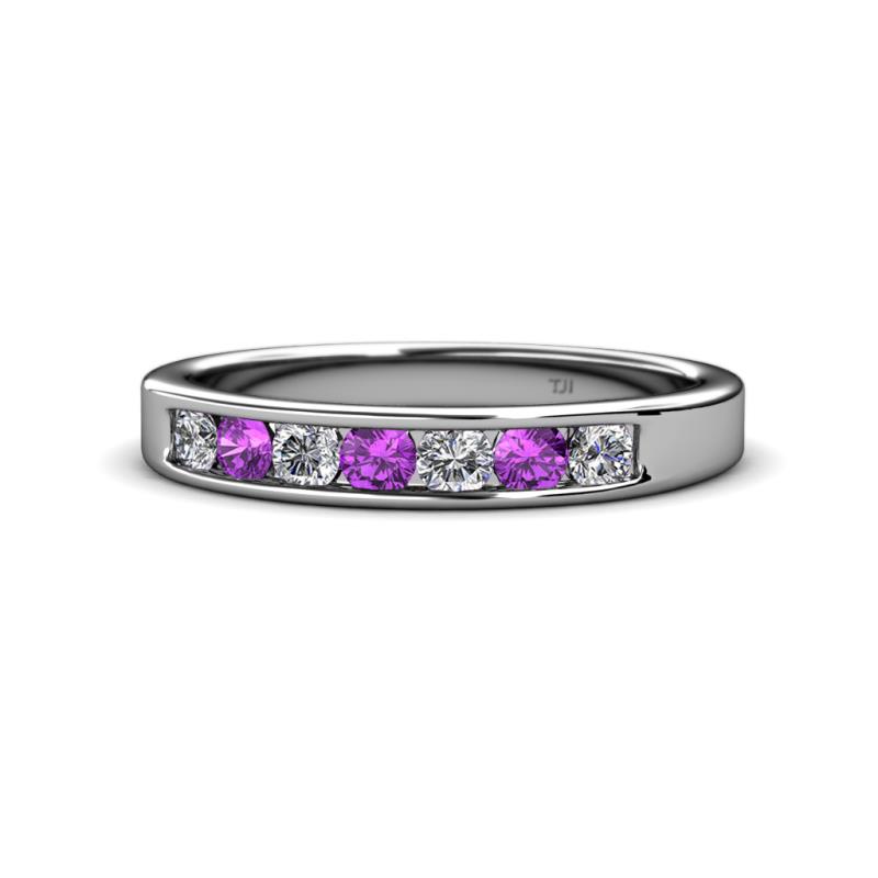 Kathiryn 3.00 mm Amethyst and Lab Grown Diamond 7 Stone Wedding Band 