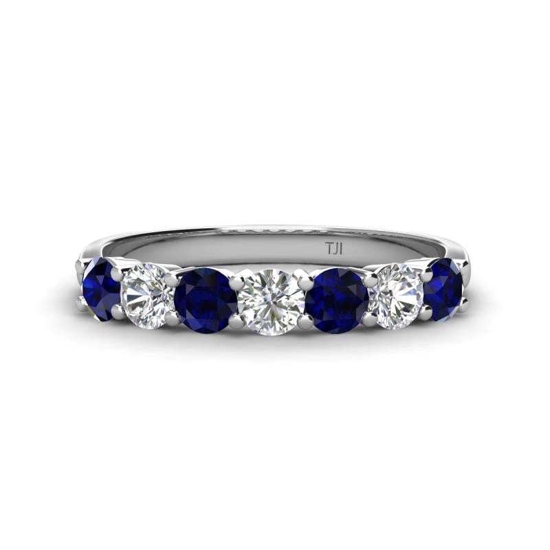 Kathleen 3.40 mm Round Blue Sapphire and Lab Grown Diamond Wedding Band 