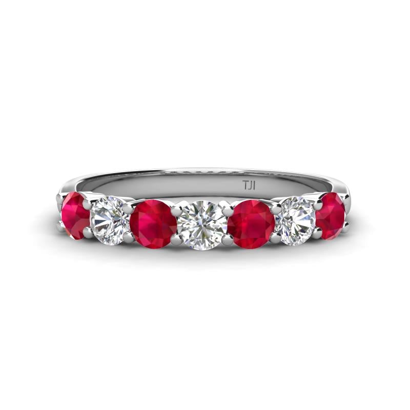 Kathleen 3.40 mm Round Ruby and Lab Grown Diamond Wedding Band 