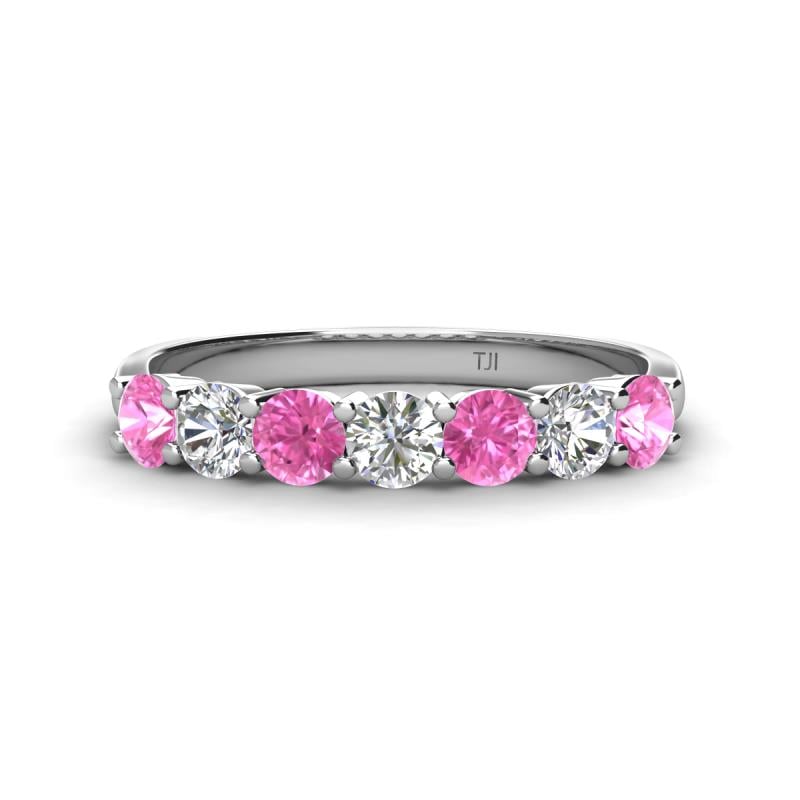 Kathleen 3.40 mm Round Pink Sapphire and Lab Grown Diamond Wedding Band 