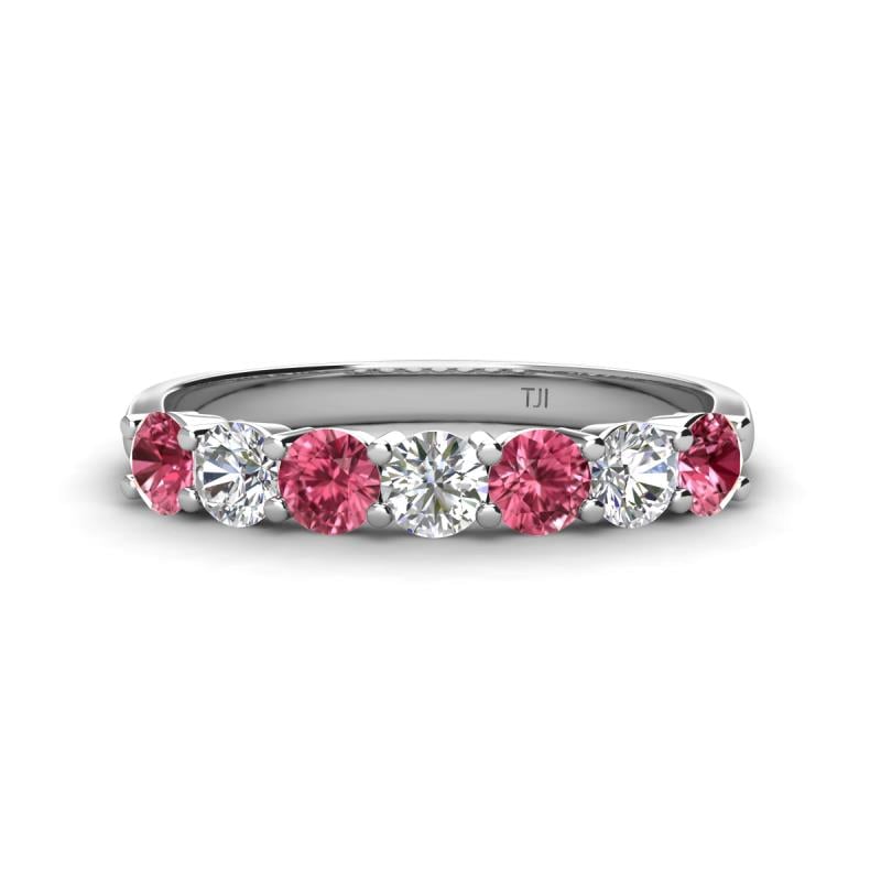 Kathleen 3.40 mm Round Pink Tourmaline and Lab Grown Diamond Wedding Band 