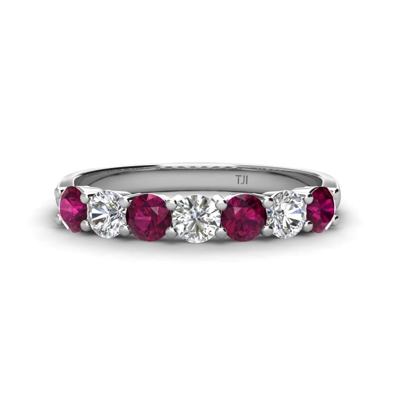 Kathleen 3.40 mm Round Rhodolite Garnet and Lab Grown Diamond Wedding Band 