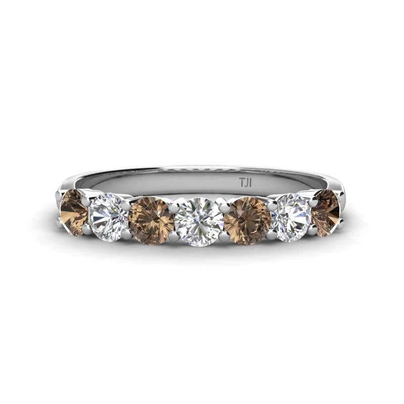Kathleen 3.40 mm Round Smoky Quartz and Lab Grown Diamond Wedding Band 