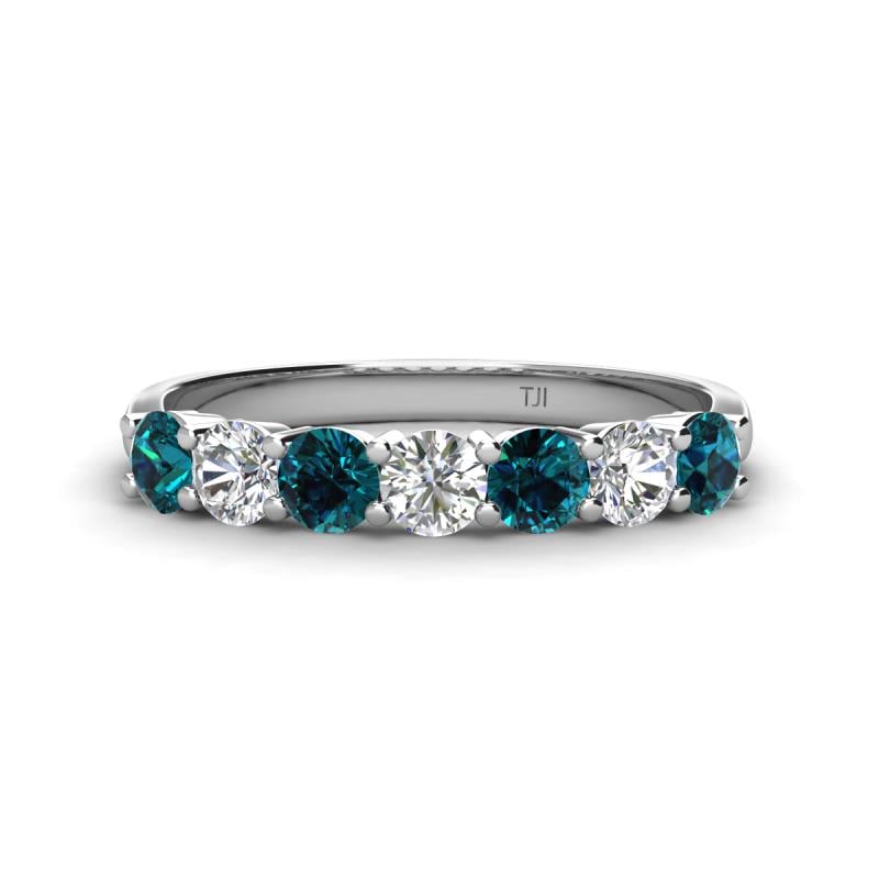 Kathleen 3.40 mm Round Blue Diamond and White Lab Grown Diamond Wedding Band 