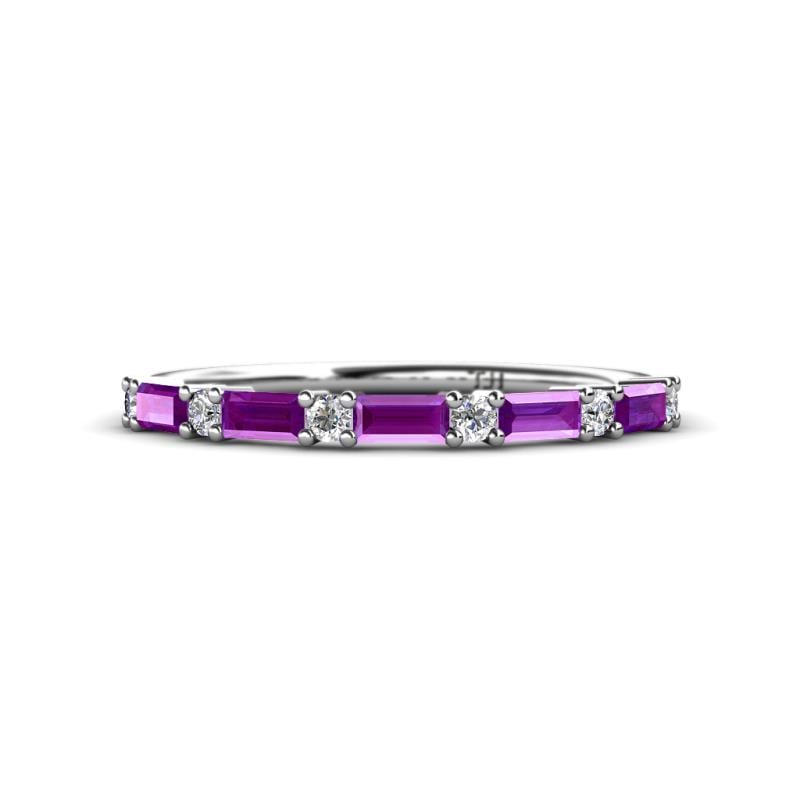 Sarah Baguette Amethyst and Round Diamond Wedding Band 