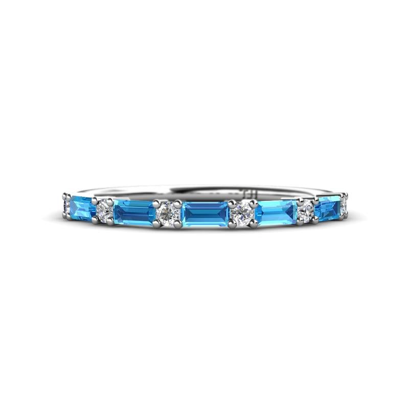 Sarah Baguette Blue Topaz and Round Diamond Wedding Band 