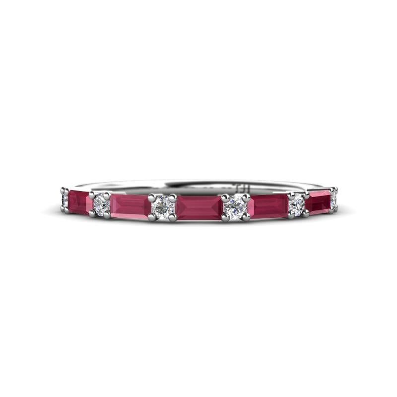 Sarah Baguette Rhodolite Garnet and Round Diamond Wedding Band 