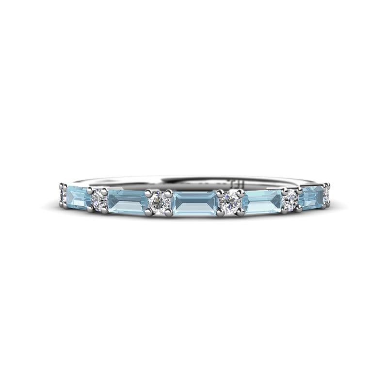 Sarah Baguette Aquamarine and Round Diamond Wedding Band 
