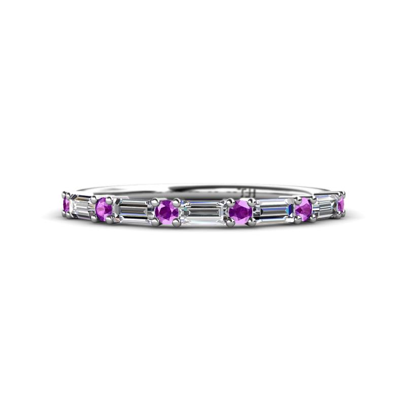 Sarah 0.73 ctw Natural Diamond Baguette (4x2 mm) & Amethyst Round (2.30 mm) Wedding Band 
