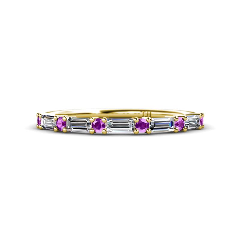 Sarah 0.73 ctw Natural Diamond Baguette (4x2 mm) & Amethyst Round (2.30 mm) Wedding Band 