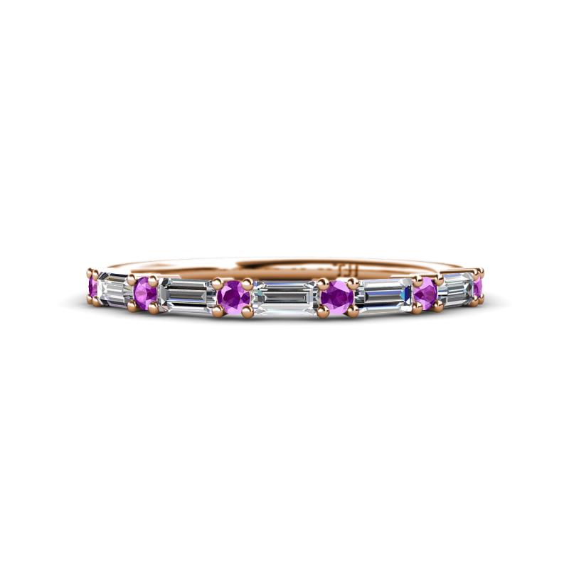 Sarah 0.73 ctw Natural Diamond Baguette (4x2 mm) & Amethyst Round (2.30 mm) Wedding Band 
