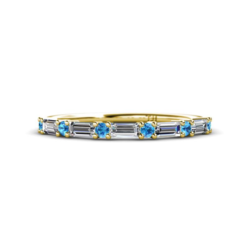 Sarah 0.82 ctw Natural Diamond Baguette (4x2 mm) & Blue Topaz Round (2.30 mm) Wedding Band 