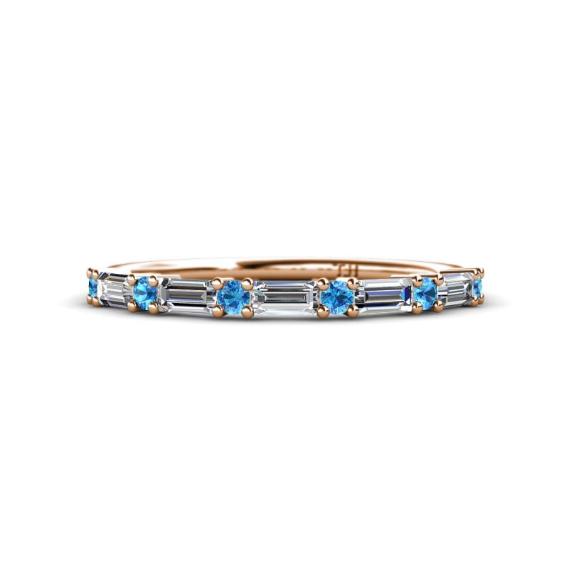 Sarah 0.82 ctw Natural Diamond Baguette (4x2 mm) & Blue Topaz Round (2.30 mm) Wedding Band 