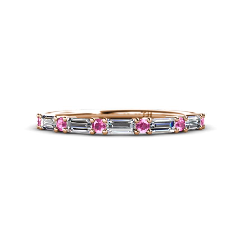 Sarah 0.83 ctw Lab Grown Diamond Baguette (4x2 mm) & Pink Sapphire Round (2.30 mm) Wedding Band 