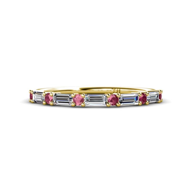 Sarah 0.87 ctw Lab Grown Diamond Baguette (4x2 mm) & Rhodolite Garnet Round (2.30 mm) Wedding Band 