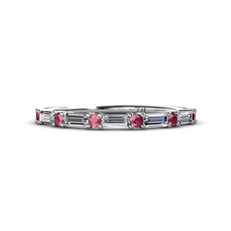 Sarah 0.87 ctw Lab Grown Diamond Baguette (4x2 mm) & Rhodolite Garnet Round (2.30 mm) Wedding Band 