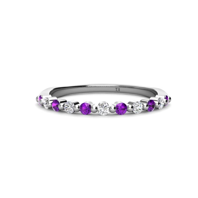 Venice 2.00 mm Round Amethyst and Diamond 11 Stone Wedding Band 