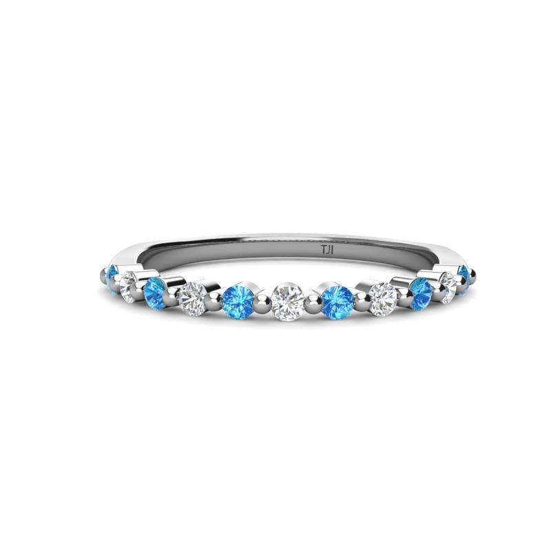 Venice 2.00 mm Round Blue Topaz and Diamond 11 Stone Wedding Band 