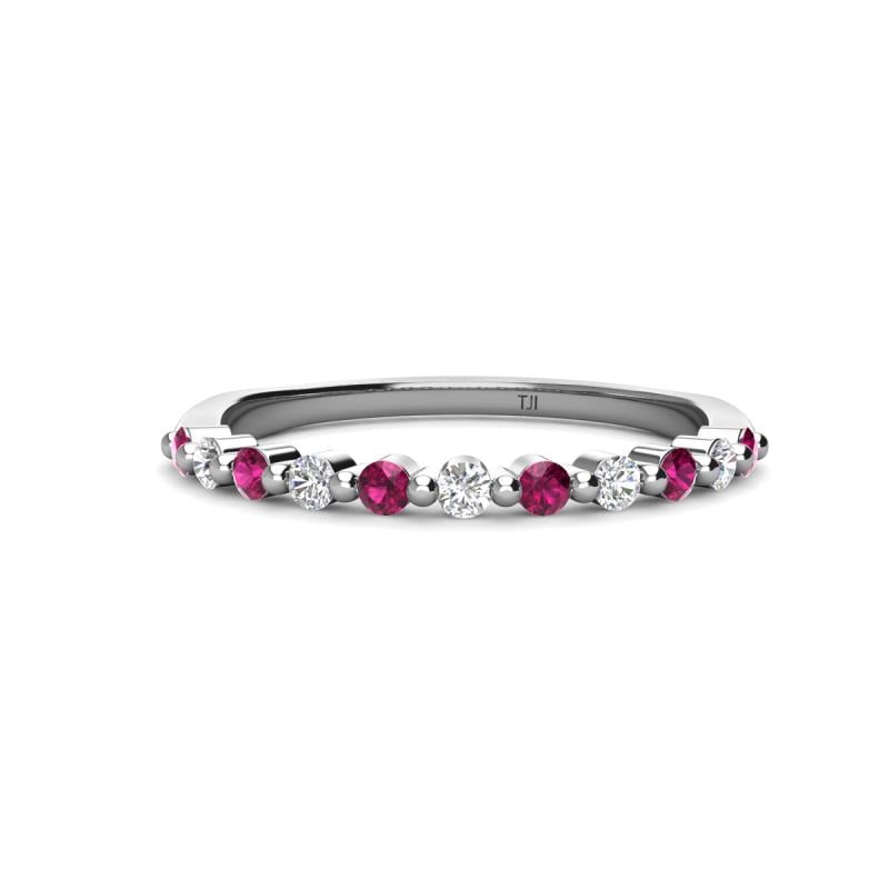 Venice 2.00 mm Round Rhodolite Garnet and Diamond 11 Stone Wedding Band 