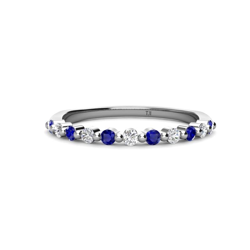 Venice 2.00 mm Round Blue Sapphire and Lab Grown Diamond 11 Stone Wedding Band 