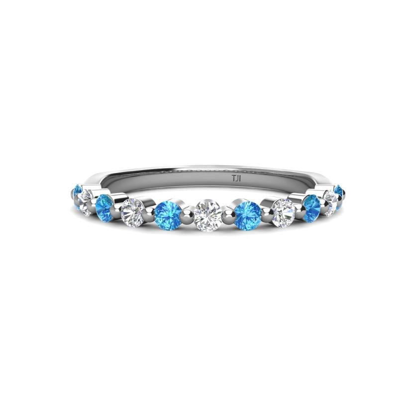 Venice 2.50 mm Round Blue Topaz and Diamond 11 Stone Wedding Band 