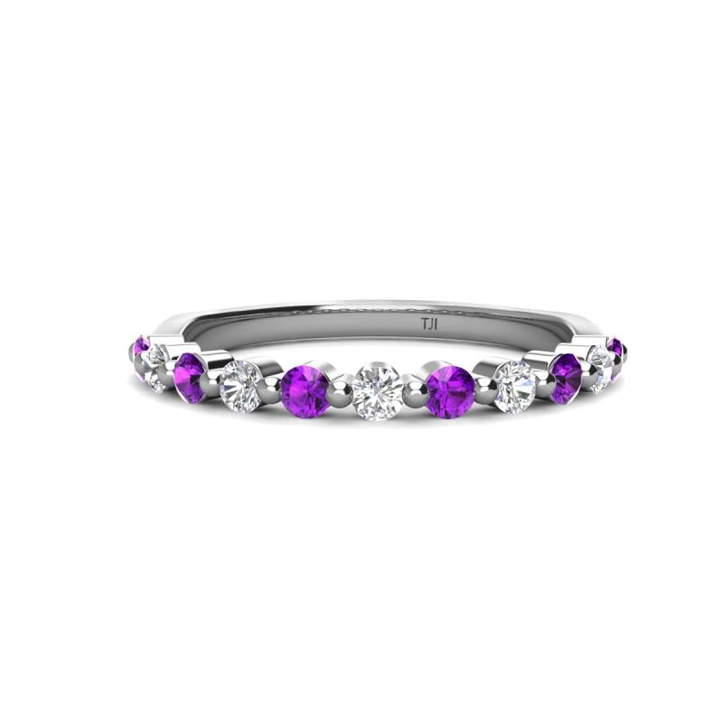 Venice 2.50 mm Round Amethyst and Lab Grown Diamond 11 Stone Wedding Band 