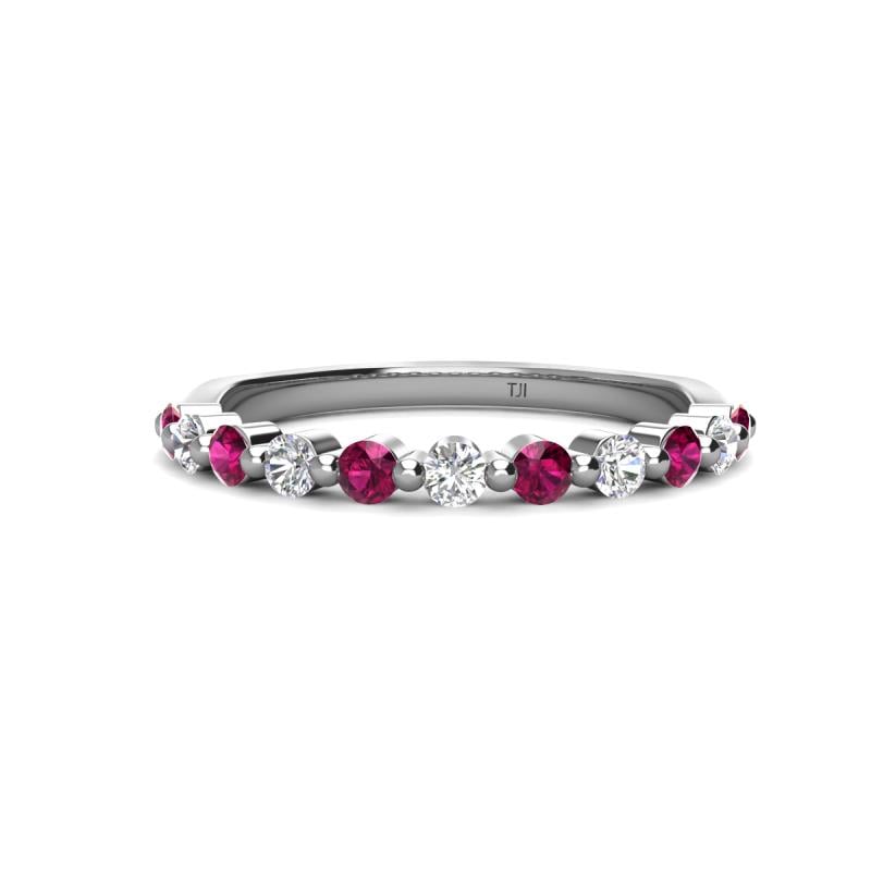 Venice 2.50 mm Round Rhodolite Garnet and Lab Grown Diamond 11 Stone Wedding Band 