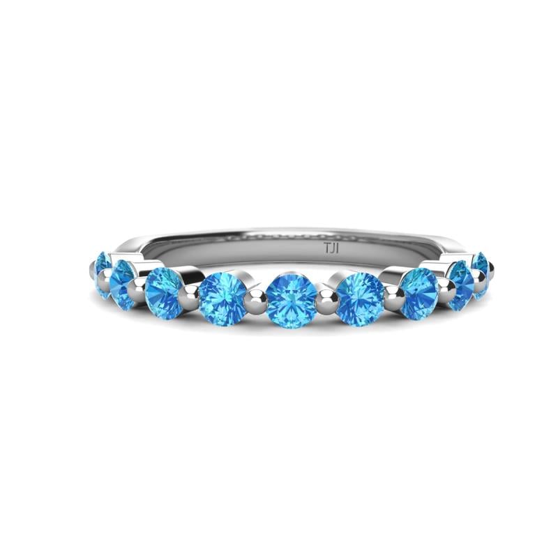 Venice 3.00 mm Round Blue Topaz 9 Stone Wedding Band 