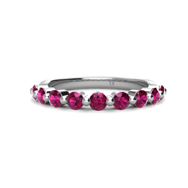 Venice 3.00 mm Round Rhodolite Garnet 9 Stone Wedding Band 