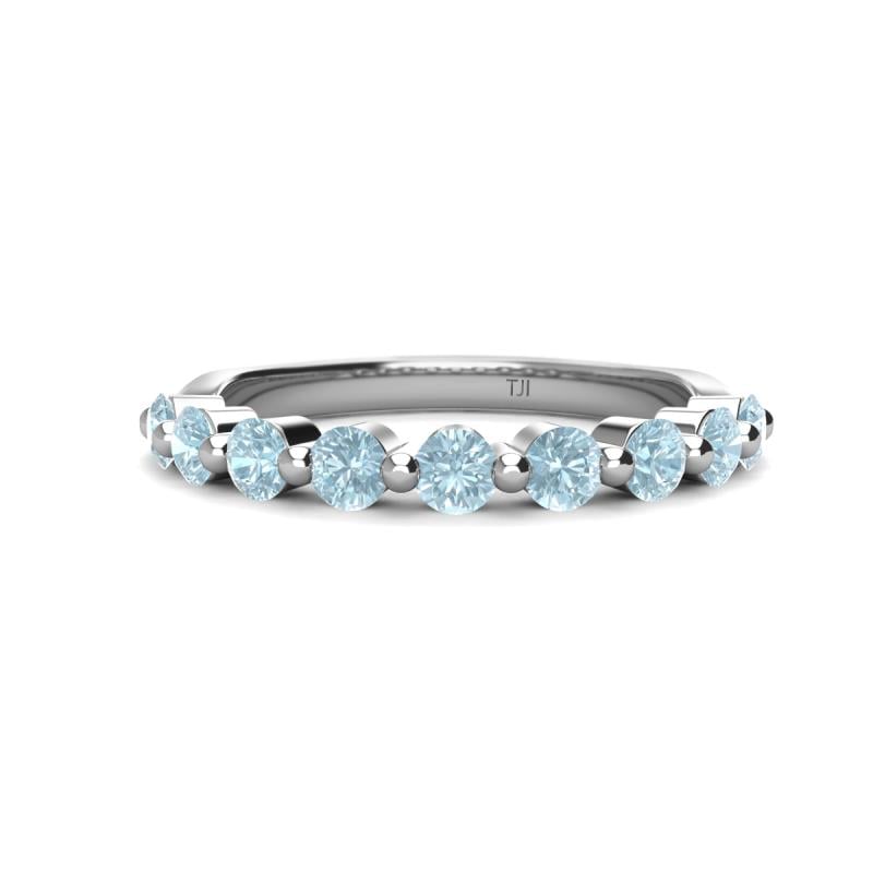 Venice 3.00 mm Round Aquamarine 9 Stone Wedding Band 