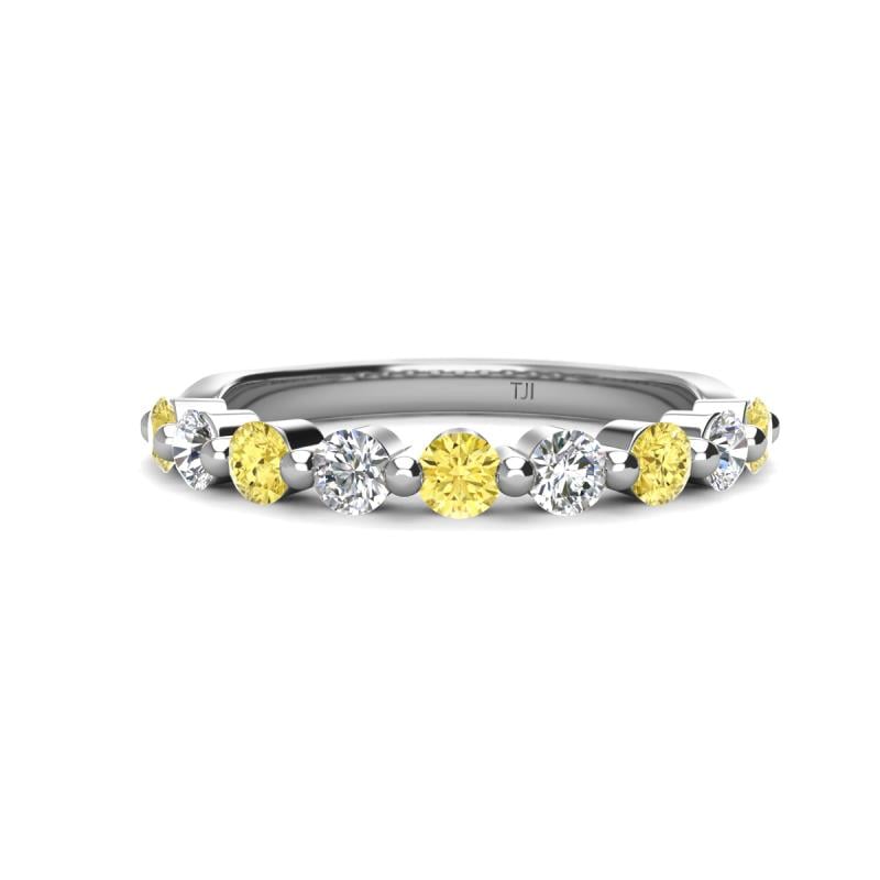 Venice 3.00 mm Round Yellow Sapphire and Diamond 9 Stone Wedding Band 